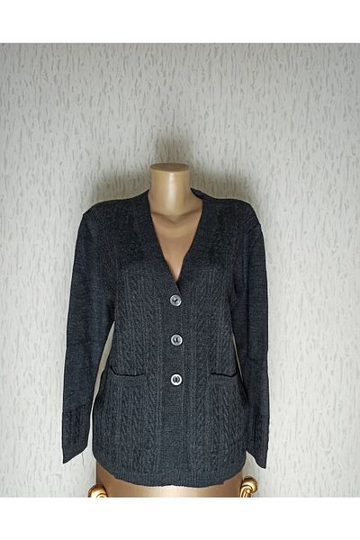 Ön-Er Giyim Buttoned Pocketed Winter Patterned Wool Mother Cardigan