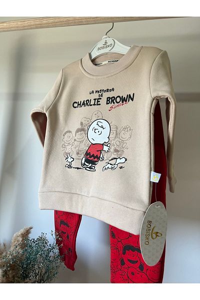 Bobişko Baby Boy Charlie Brown Lower Upper Tracksuit Set 3 Rope Set with Fleece Inside