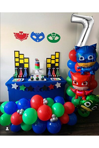 PARTİAVM Pijamaskeliler Balloon Chain Pjmasks Full Set (Pump+Chain+Glue)