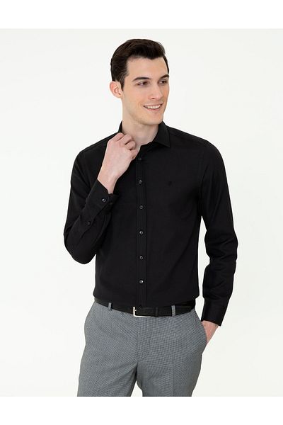 Pierre Cardin Черна тънка риза Оксфорд