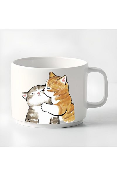 GünayStore Double Turkish Coffee Cup & Espresso Naughty Cats Cup Mug 180 Ml