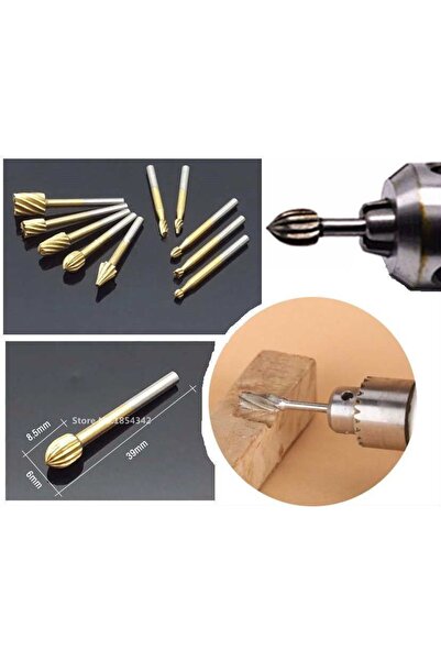 Depolife Titanyum Kaplı Freze Uç Seti 10 Parça Dremel Kalıpçı Uyumlu 3 Mm Şaft Freze Ahşap Oyma Set