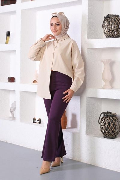 benguen 206 Flared Leg Fabric Trousers Purple