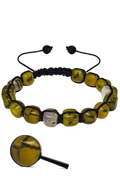 Tesbih Atölyesi Certified Macrame Veined Green Agate Stone Natural Stone Bracelet