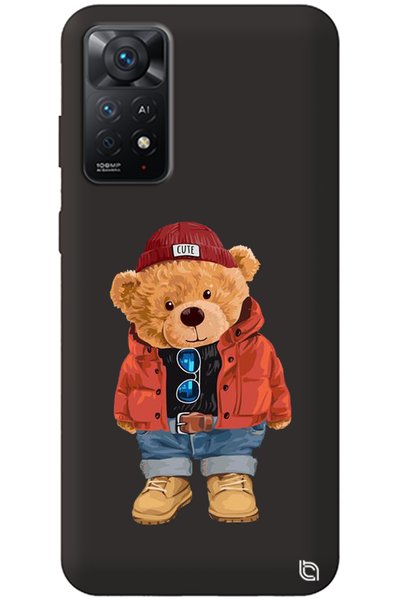WANNA PROTECT Xiaomi Redmi Note 11 Pro Black Premium Velvet Teddy Bear Patter...