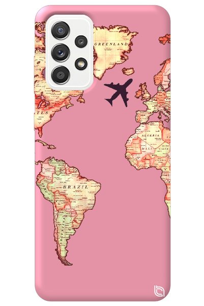 WANNA PROTECT Samsung A33 Pink Premium Velvet Inside Map Patterned Silicone P...