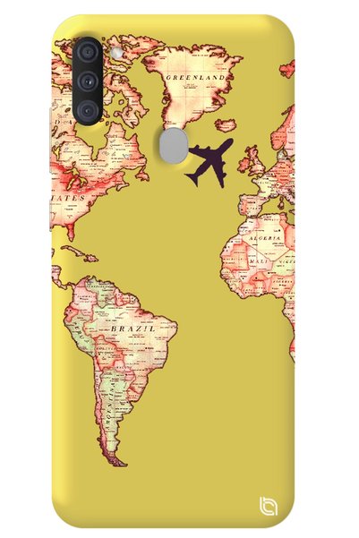 WANNA PROTECT Samsung A11 Yellow Premium Velvet Inside Map Patterned Silicone...