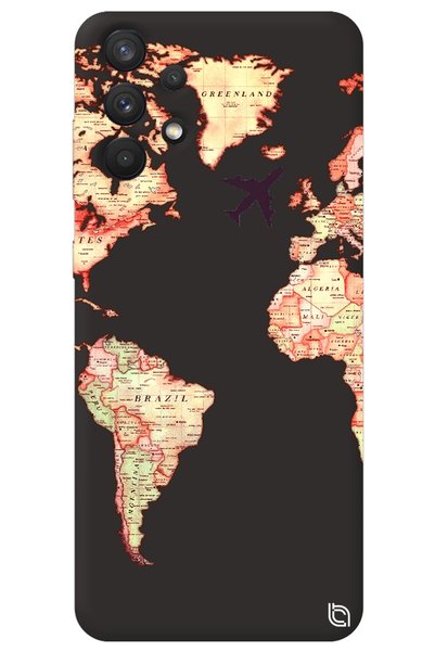 WANNA PROTECT Samsung A13 4g Black Premium Velvet Inside Map Patterned Silico...