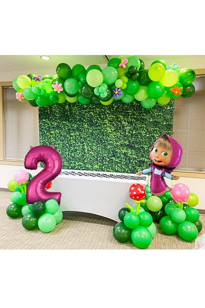 PARTİAVM Masha And His Husband Balloon Chain Full Set Masha And The Bear (pump+chain+adhesive)