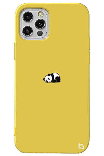WANNA PROTECT Iphone 14 Pro Sarı Içi Kadife Panda Desenli Silikon Telefon Kılıfı