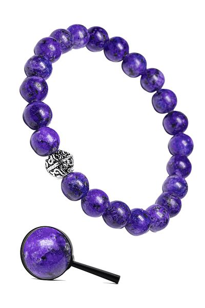 Tesbih Atölyesi Certified Charoite Natural Stone Bracelet (with silver attachment)