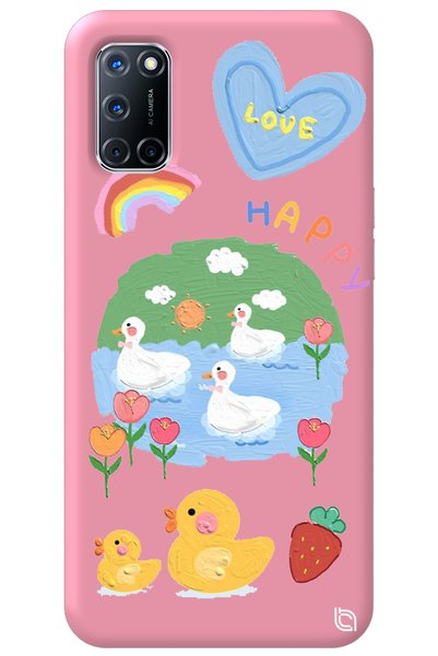 WANNA PROTECT Oppo A72 Pink Premium Velvet Inside Happy Duck Patterned Silico...