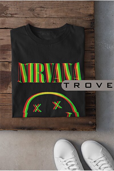 TROVE Unisex Femei Bărbați Nirvana Hallucination 100% Bumbac Imprimat Negru A...