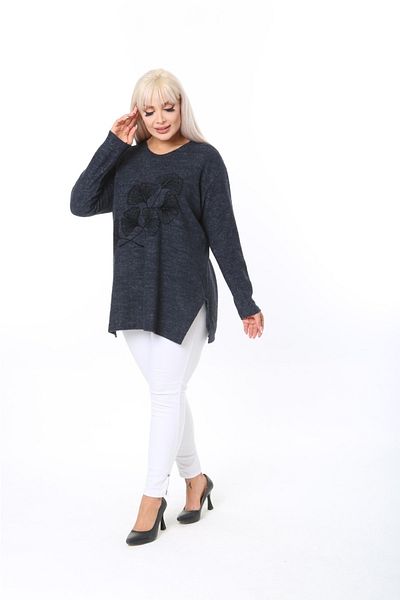 tıgersıze Large Size Women's Soft Flocked Printed Sweater