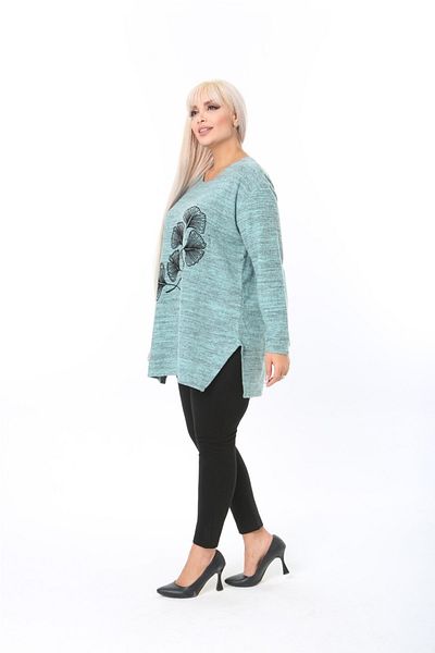 tıgersıze Large Size Women's Soft Flocked Printed Sweater