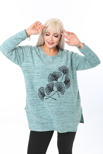 tıgersıze Large Size Women's Soft Flocked Printed Sweater