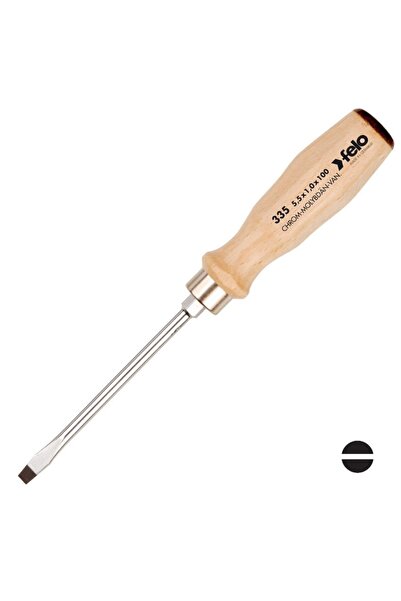 FELO Ağaç Saplı Somunlu Düz Tornavida 5.5x100mm (335 Serisi)