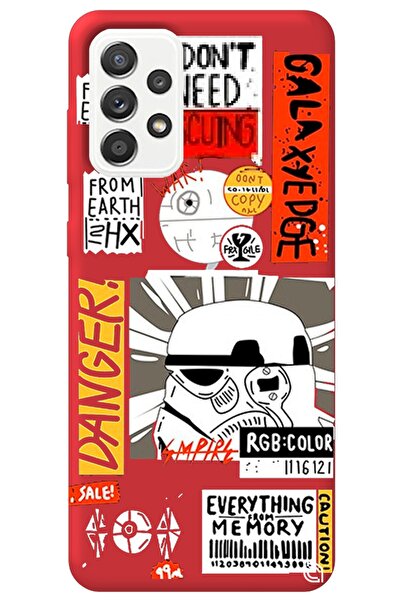 WANNA PROTECT Samsung Galaxy A52 Kırmızı Premium Içi Kadife Danger Desenli Si...