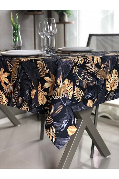 desen izmir Față de masă cusută personalizată imprimată digitală-frunze de aur 130x170 cm 4-6 persoane