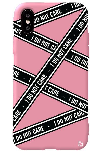WANNA PROTECT iPhone XS Pink Premium Velvet Inside Dont Care Patterned Silico...