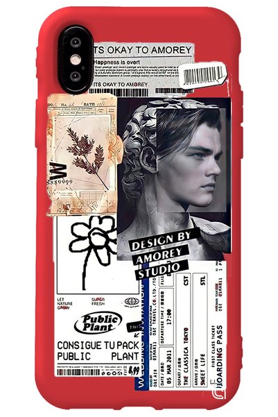WANNA PROTECT iPhone XS Red Premium Velvet Collage Patterned Silicone Phone Case