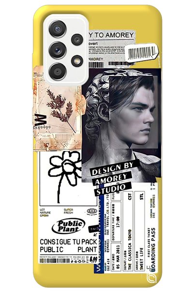WANNA PROTECT Samsung Galaxy A72 Yellow Premium Velvet Inside Collage Pattern...