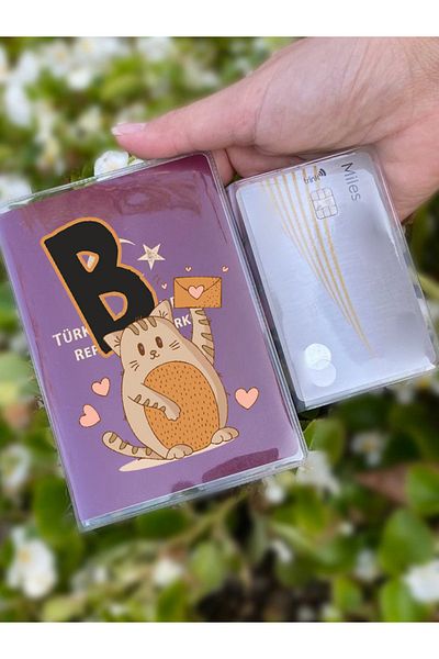 Cekuonline Universal Transparent Passport Case with Cat and Letter B Pattern Suitable for All Country Passports