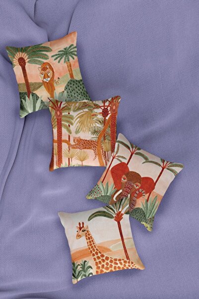 Dekomall Husă de pernă Saffran Animals, cu două fețe, 4 piese, 070