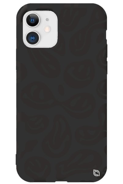 WANNA PROTECT iPhone 12 Black Premium Velvet Smile Patterned Silicone Phone Case