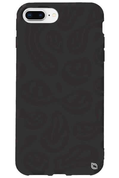 WANNA PROTECT iPhone 8 Plus Black Premium Velvet Inside Smile Patterned Silic...