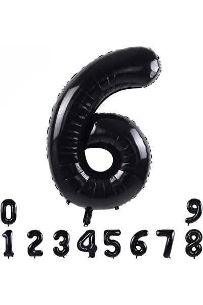 Patladı Gitti 6 Altı Siyah Rakam Folyo Balon 34" Inc 82 cm