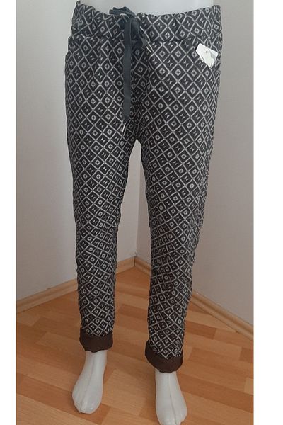 AYASOFYA OTANTIK Women's Italian Black Patterned Narrow Leg Skinny Trousers