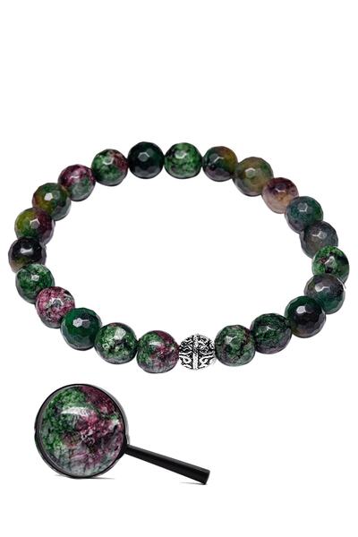 Tesbih Atölyesi Sertifikalı Fasetli Kuvars - Ruby Yakutlu Zoisite Taşı Bilekl...