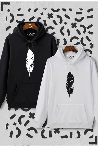 Jooy Company Set de 2 hanorac cu glugă cu pene alb-negru