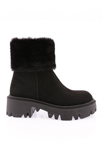 DGN Women's zippered fur detailed boot black suede 331412682