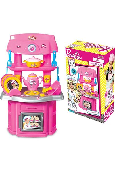 DEDE Barbie Toy Kitchen Set with Cleaning Trolley and Standing Iron Dollhouse Game