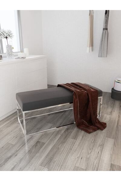 Evka Stil Bench Paslanmaz Ayak Koyu Gri Kumaş, Bench Puf, Yatak Ucu Bench, Yemek Masası Bench