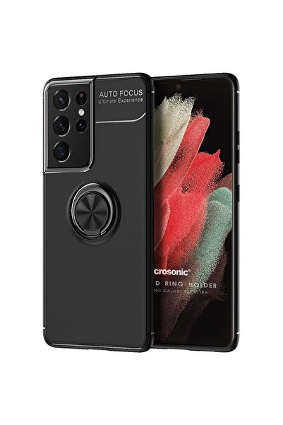 Microsonic Samsung Galaxy S21 Ultra Kılıf Kickstand Ring Holder Siyah