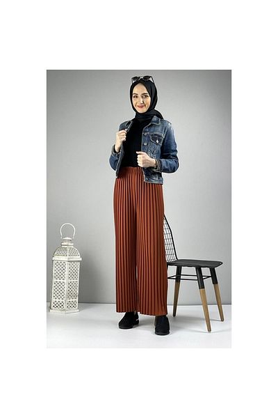 MB-MODA BİZİMLE Women's Cinnamon Pleated Loose Trousers