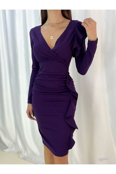 Secret Passion Lingerie This Style Ruffle Detailed Crepe Fabric Purple Midi Dress 710 581919