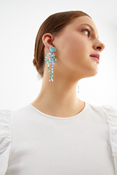 Padam Paris Limited Edition Kristal Boncuklu %100 El Yapımı Mavi Kalpli Küpe Pdmy36