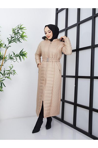 lurex moda Μακρύ καπιτονέ παλτό με διπλό σχέδιο