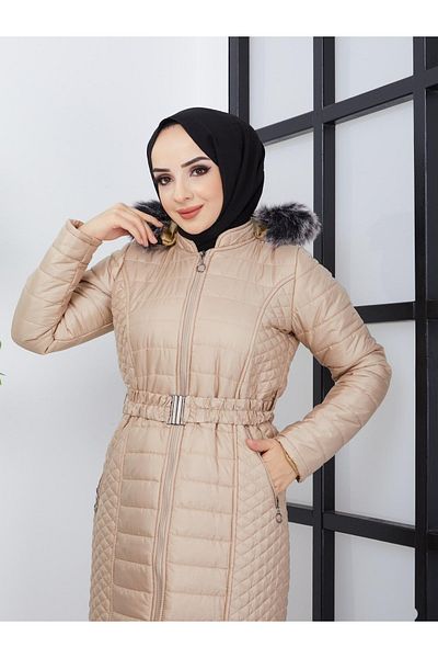 lurex moda Μακρύ καπιτονέ παλτό με διπλό σχέδιο
