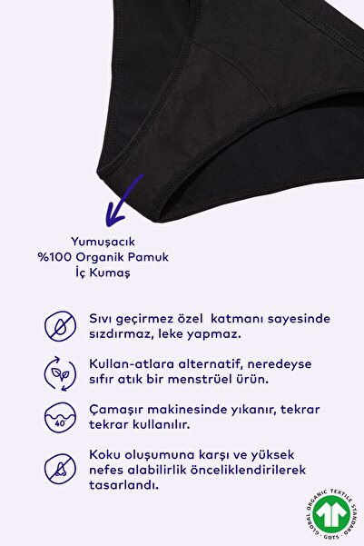 Kiklou Organik Pamuklu Regl Külodu - Little Black Bikini