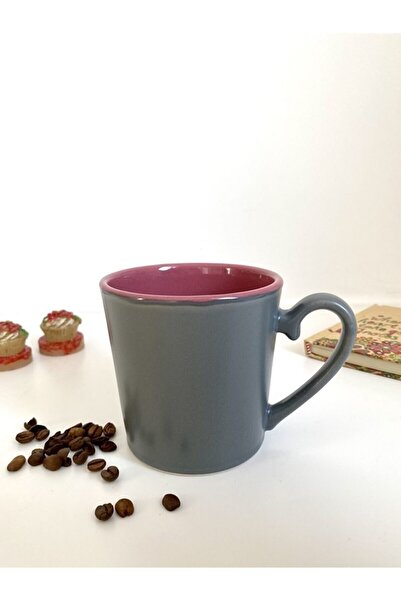 CMT Keramika Çift Renkli Kupa Bardak 300ml Pembe Porselen Keramikaakupa-t1