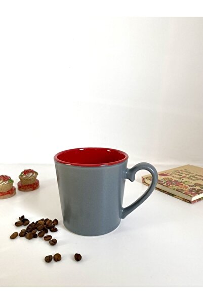 CMT Keramika Çift Renkli Kupa Bardak 300ml Kırmızı Porselen Keramikaakupa-t4