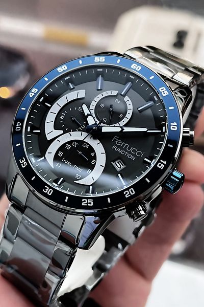 Ferrucci Function Men's Wristwatch 3 ATM Waterproof Smoked Color Steel Strap + Bracelet Elg584