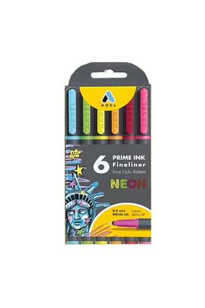 Adel Prime Ink Fineliner 6 Pack Neon
