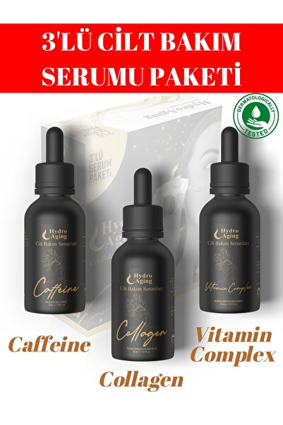 DentBioChem Hydroaging 3'lü Cilt Bakım Serum Paketi Kafein Kolajen Vitamin Ko...