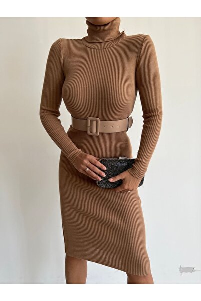 Secret Passion Lingerie Νέα σεζόν Ζώνη Λεπτομέρεια Ζιόν Καφέ Πλεκτό Μίντι Μήκος Βραδινό Φόρεμα και Φόρεμα Homecoming 0167 712